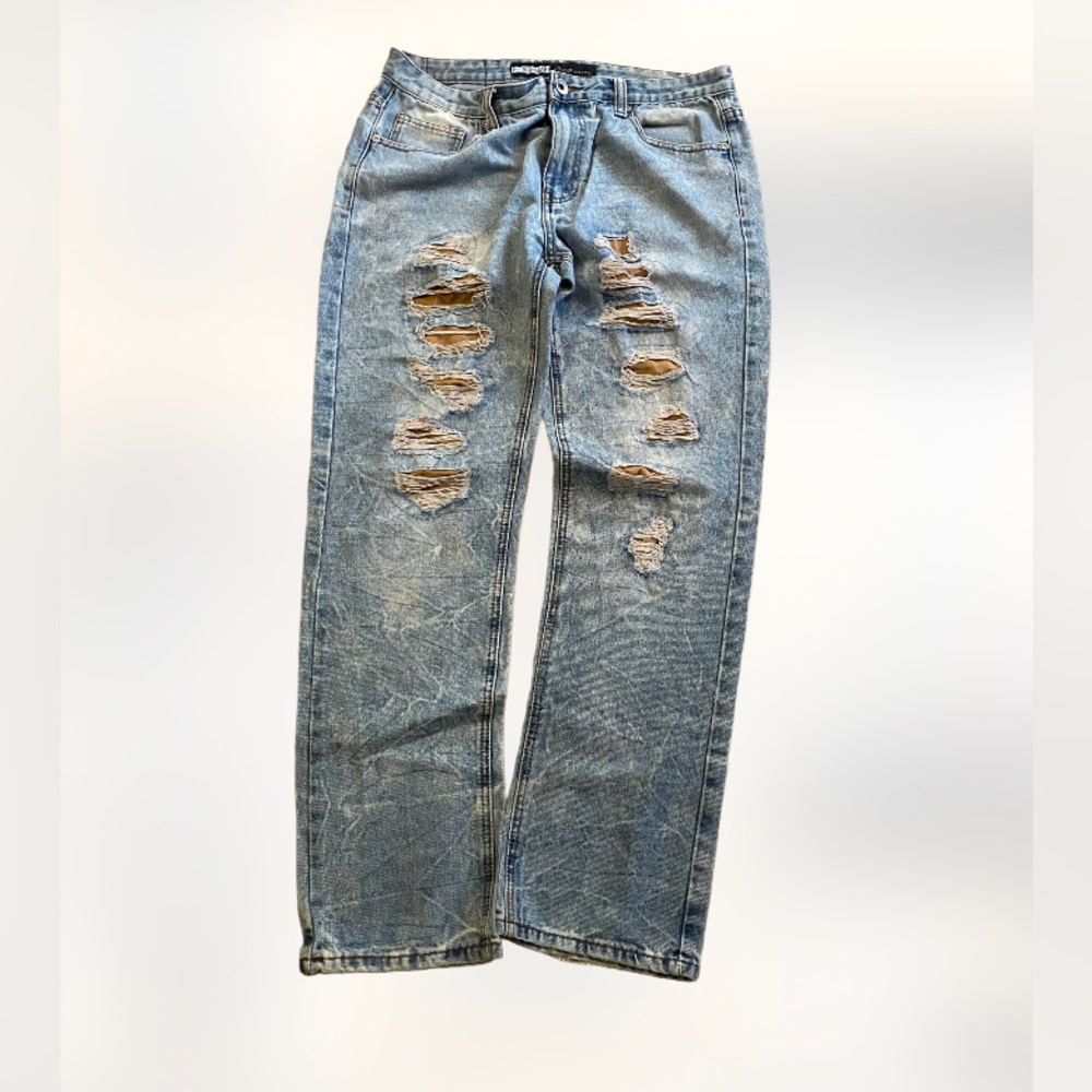 Brooklyn express New York mens distressed back layered denim jeans 34/32